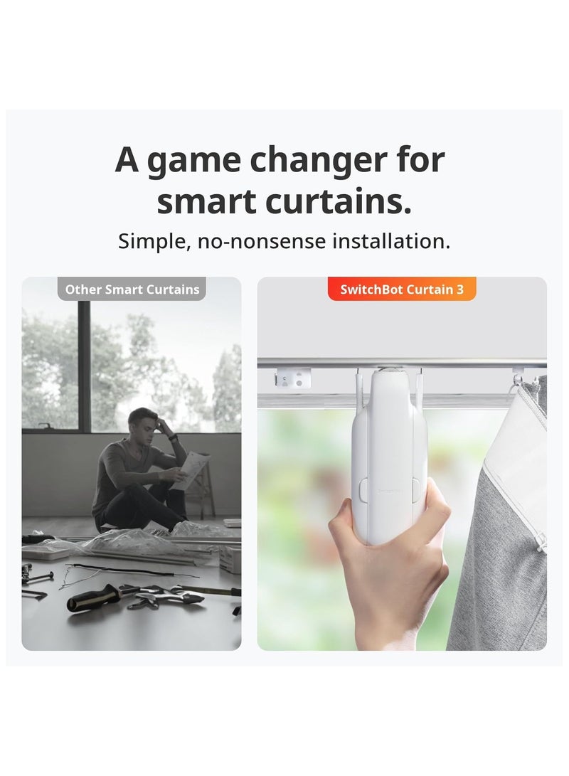 SwitchBot Smart Automatic Curtain Opener - Bluetooth Remote Control with App/Timer, Upgraded High Performance Motor, Compatible with Alexa, Google Home (SwitchBot Hub Required) (Curtain 3, U Rail)