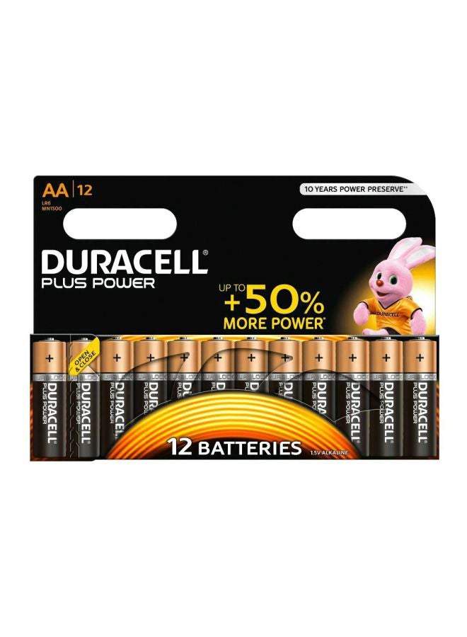 12-Piece Plus Power AA Alkaline Batteries Set Black/Beige/White