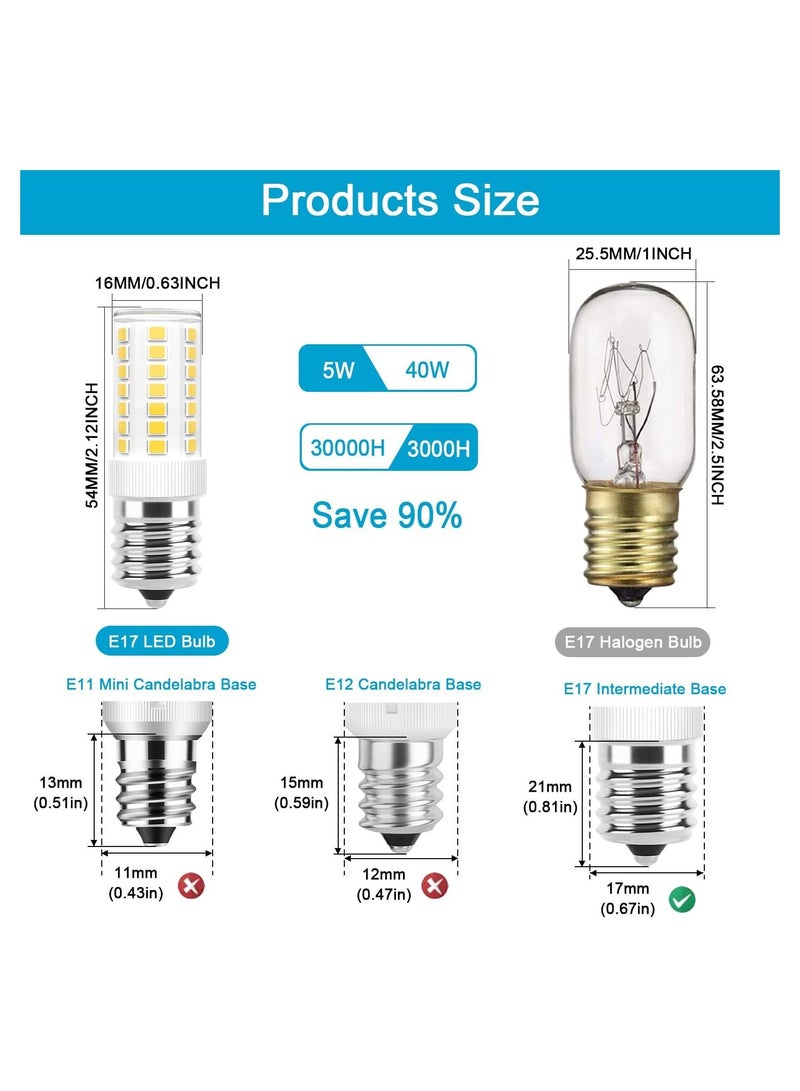 E17 LED Bulb Small Screw LED Bulb Refrigerator Light Dimmable 5W Microwave Microwave Bulb Daylight White 6000K Suitable for Microwave 2 Pack