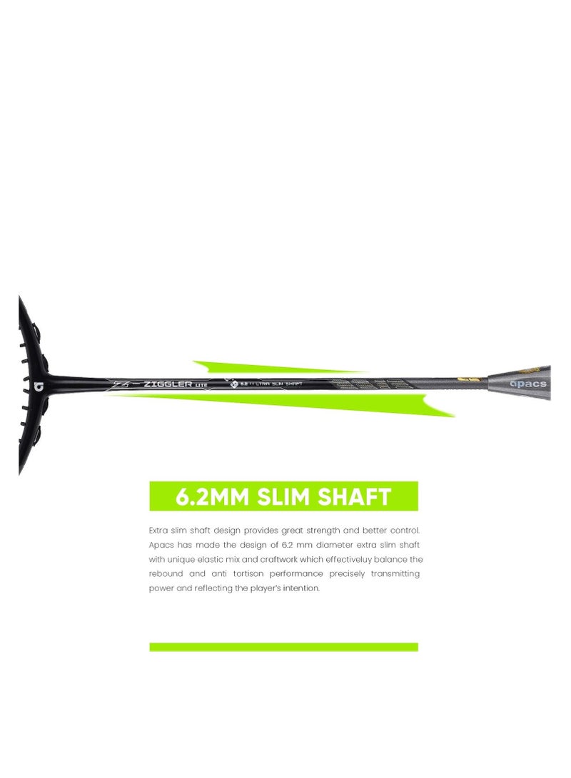 APACS Z-Ziggler Lite (33 LBS, 76g & 6.2 mm Slim Shaft) Unstrung Badminton Racket | Graphite | Grip Size : 3 3/8 inches