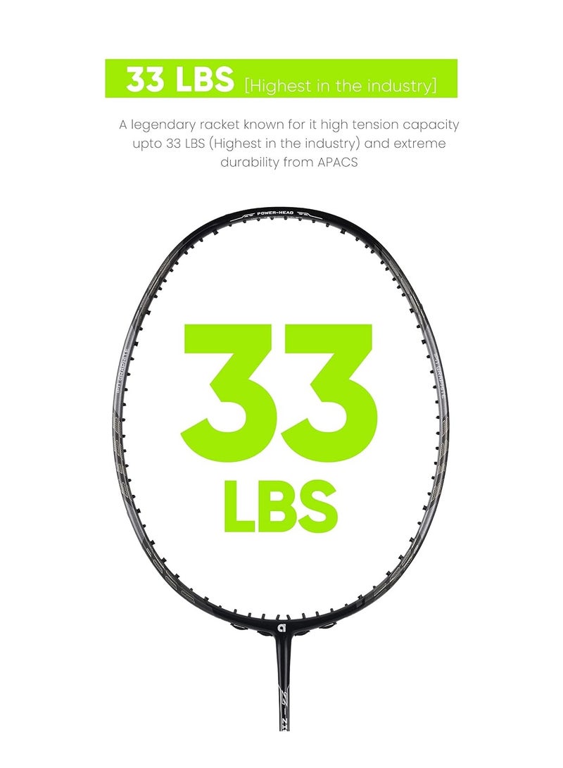 APACS Z-Ziggler Lite (33 LBS, 76g & 6.2 mm Slim Shaft) Unstrung Badminton Racket | Graphite | Grip Size : 3 3/8 inches