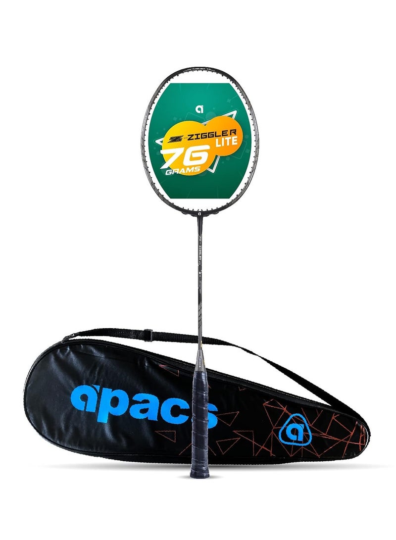 APACS Z-Ziggler Lite (33 LBS, 76g & 6.2 mm Slim Shaft) Unstrung Badminton Racket | Graphite | Grip Size : 3 3/8 inches