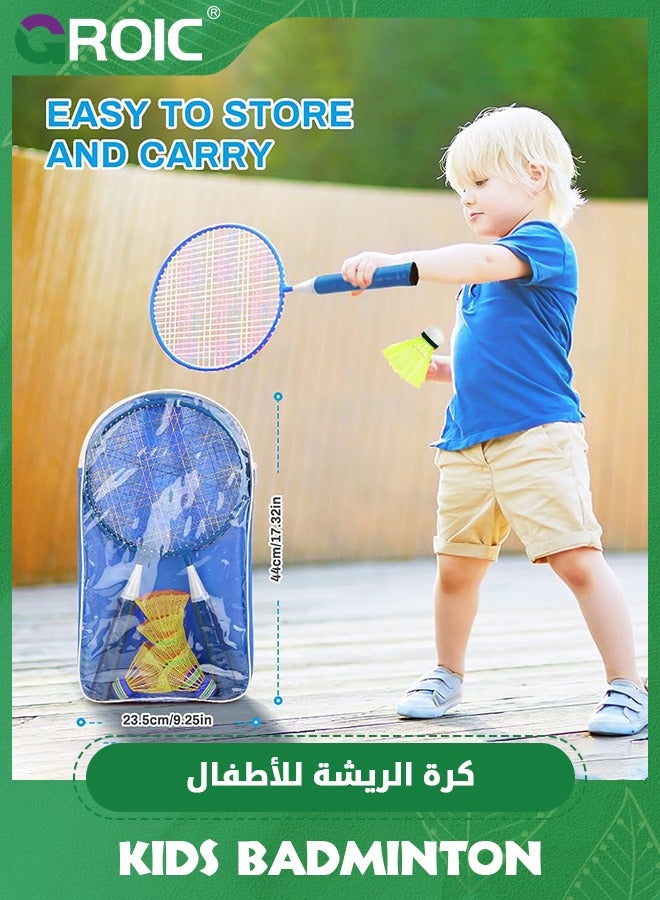 Kids Badminton Rackets Set with Soft Grip, Oversize & Lightweight Shuttlecocks Racquet with Carry Bag, 2 Player Sport Game for Indoor Outdoor Backyard, 2 Rackets + 13 Badminton Ball + 1 Bag