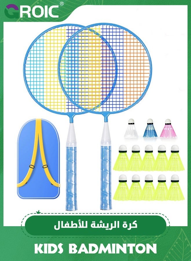 Kids Badminton Rackets Set with Soft Grip, Oversize & Lightweight Shuttlecocks Racquet with Carry Bag, 2 Player Sport Game for Indoor Outdoor Backyard, 2 Rackets + 13 Badminton Ball + 1 Bag