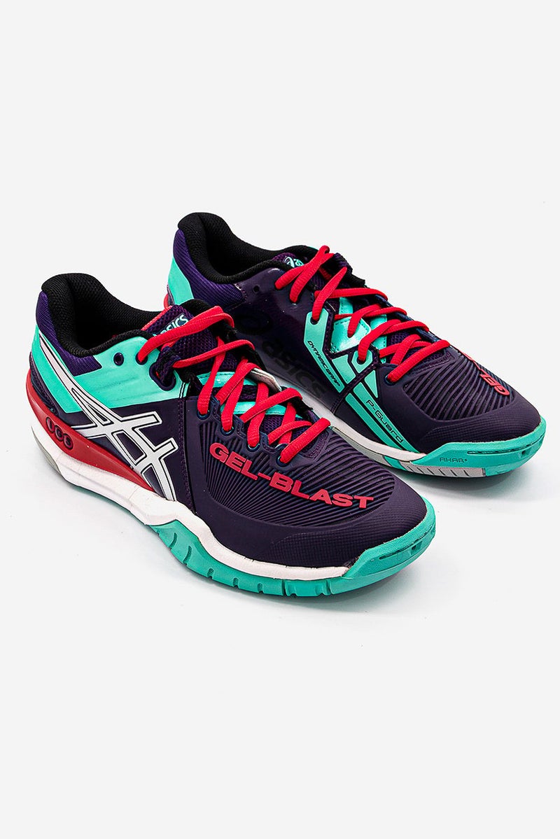 Women Lace Up Gel,Blast 6 Training Shoes, Dark Berry and Silver and Aqua Mint