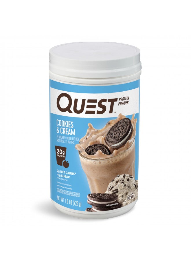 Quest Nutrition Cookies & Cream Protein Powder; 20g Protein; 1g Sugar; Low Carb; Gluten Free; 1.6 Pound; 24 Servings