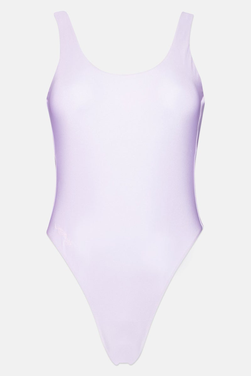 Women Fauxkini Padded Sloid One Piece Swimwear, Lavender