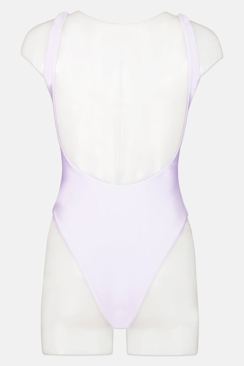 Women Fauxkini Padded Sloid One Piece Swimwear, Lavender