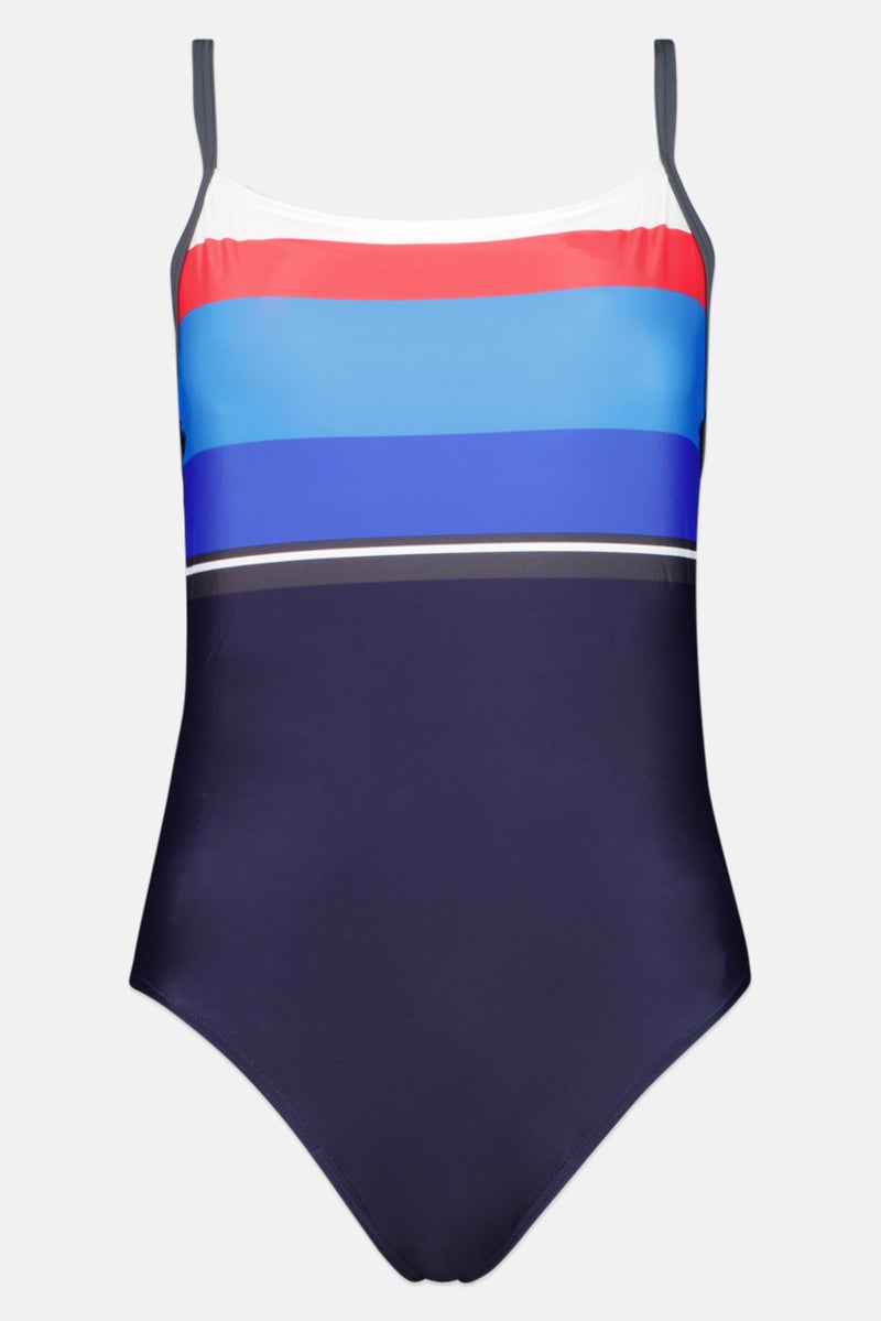 Women Colorblock Non Padded One Piece Swimwear, Navy/Red/Blue