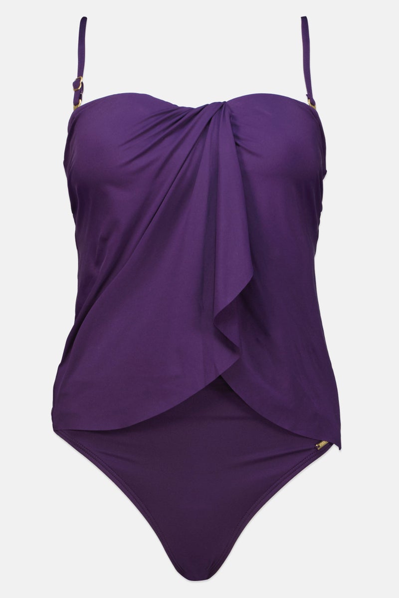 Women 2 Pieces Plain Top And Bottom, Deep Plum