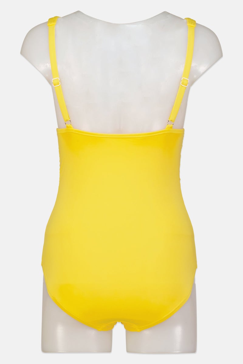 Women One Piece Padded Plain Swimwear, Yellow