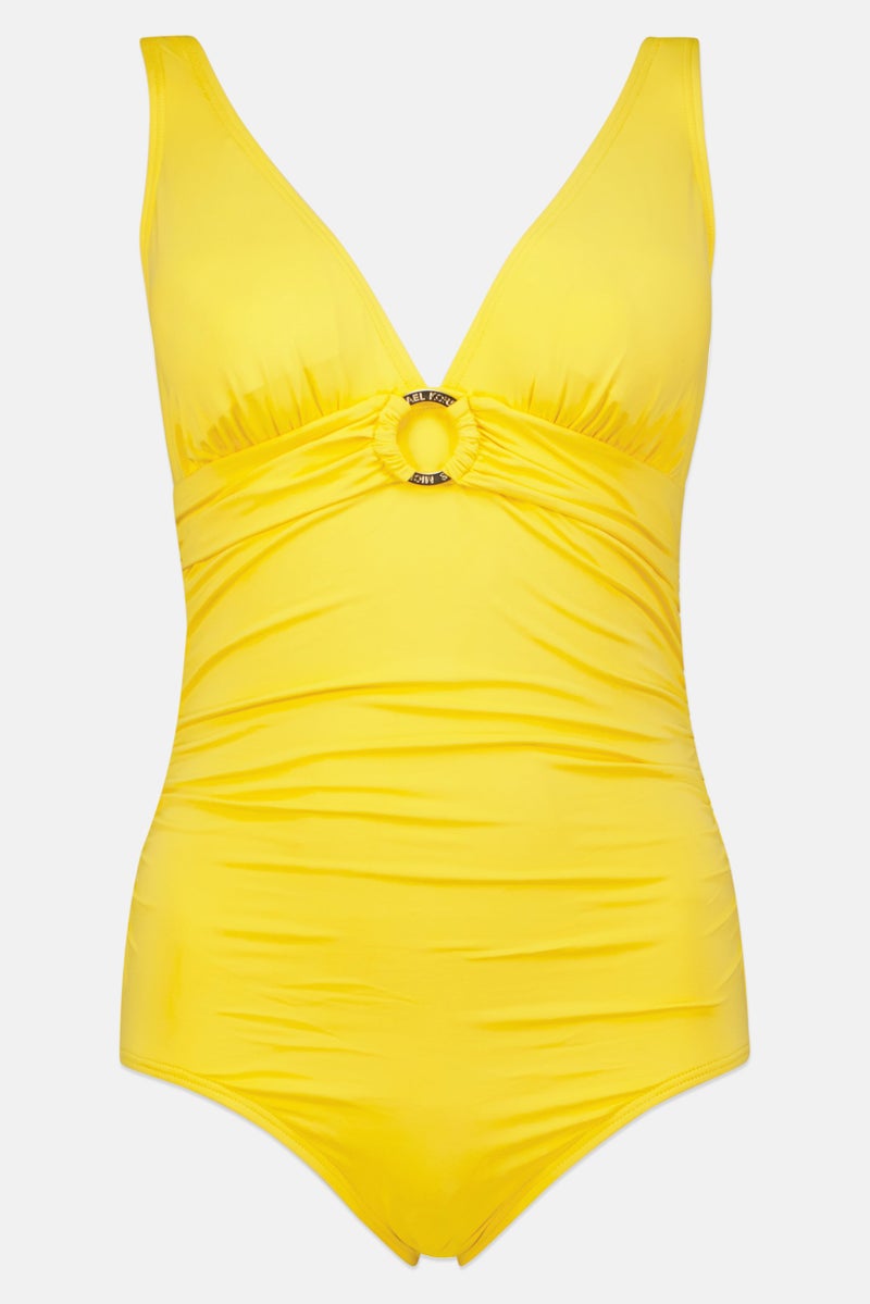 Women One Piece Padded Plain Swimwear, Yellow