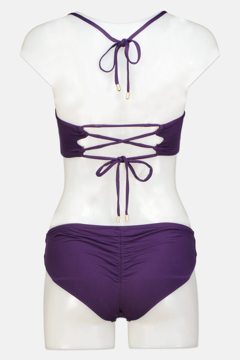 Women 2 Pieces Plain  Bikini Set, Deep Plum