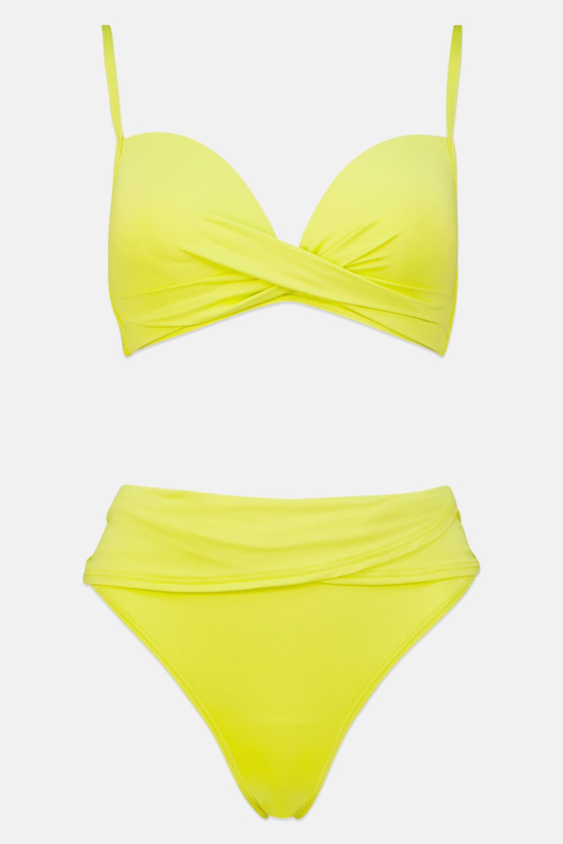 Women 2 Pieces Plain Bikini Set,  Lime Green