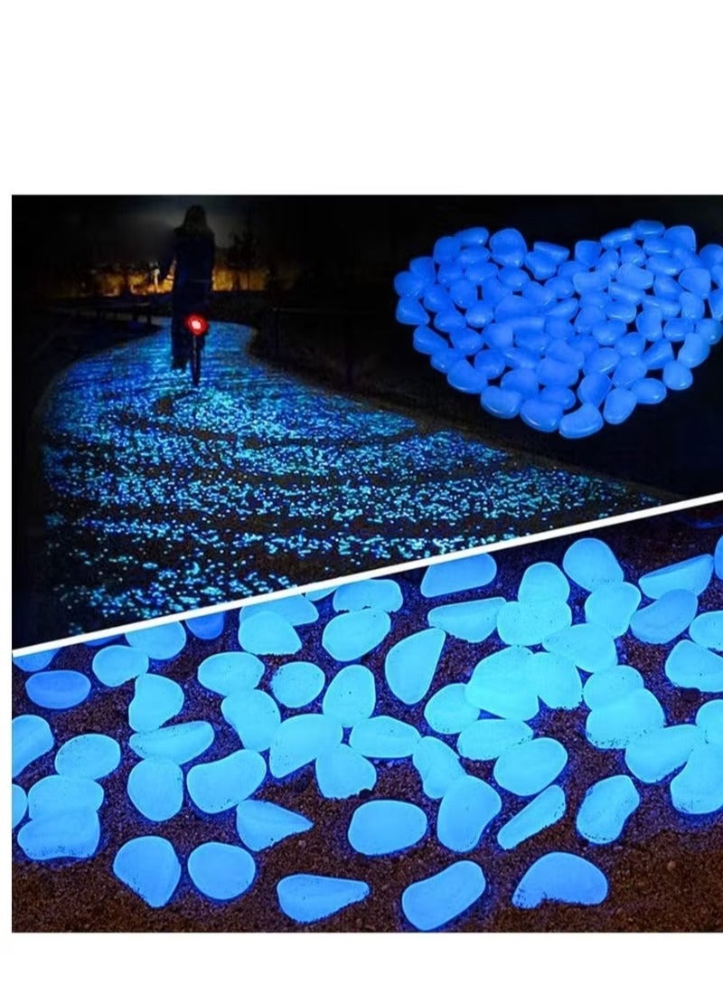 Glowing Pebbles, Glow in the Dark Stones Rocks Luminous Cobblestones for Garden Walkways Decoration, Aquarium Fish Tank Park Ornaments Backyard Driveway Decorative 100Pcs Blue