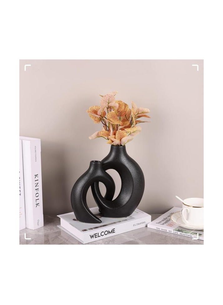 Black Ceramic Vases for Home Decoration Office Set of 2.