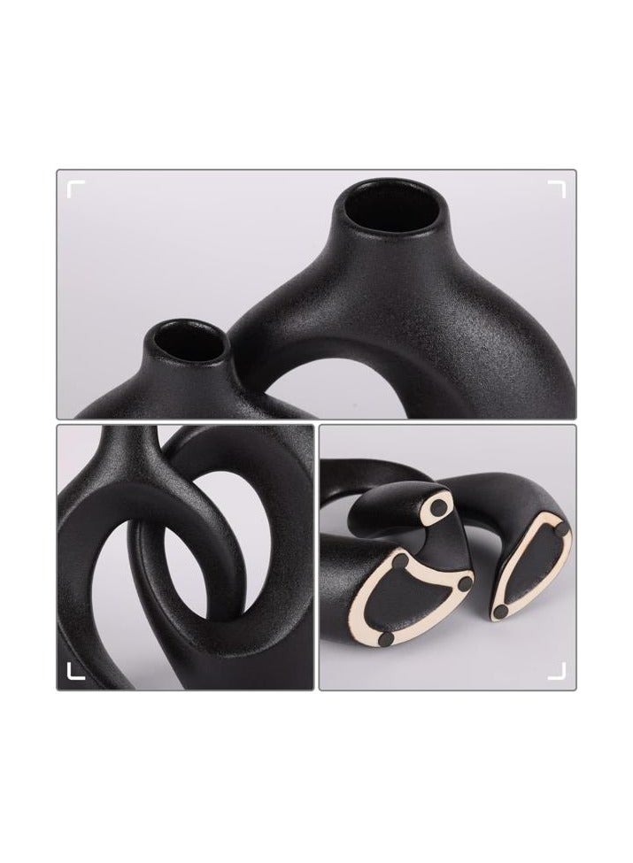 Black Ceramic Vases for Home Decoration Office Set of 2.