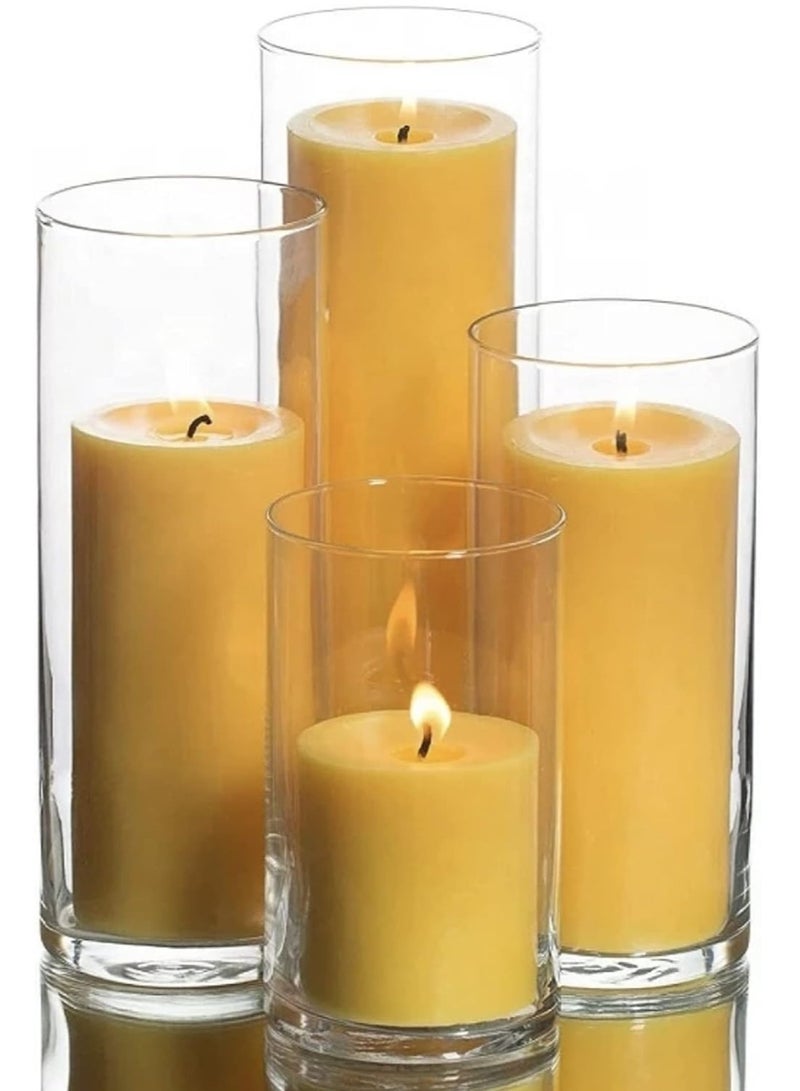 Glass Cylinder Vases Set of 4 Decorative Centerpieces for Home or Wedding parties and Christmas Day ,Bulk Cylinder Flower Vases, floating & pillar Candles choice available, Candle Holders for home decor