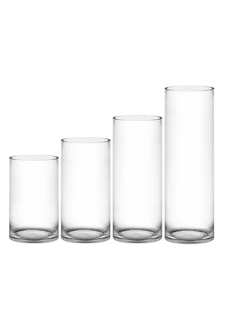 Glass Cylinder Vases Set of 4 Decorative Centerpieces for Home or Wedding parties and Christmas Day ,Bulk Cylinder Flower Vases, floating & pillar Candles choice available, Candle Holders for home decor