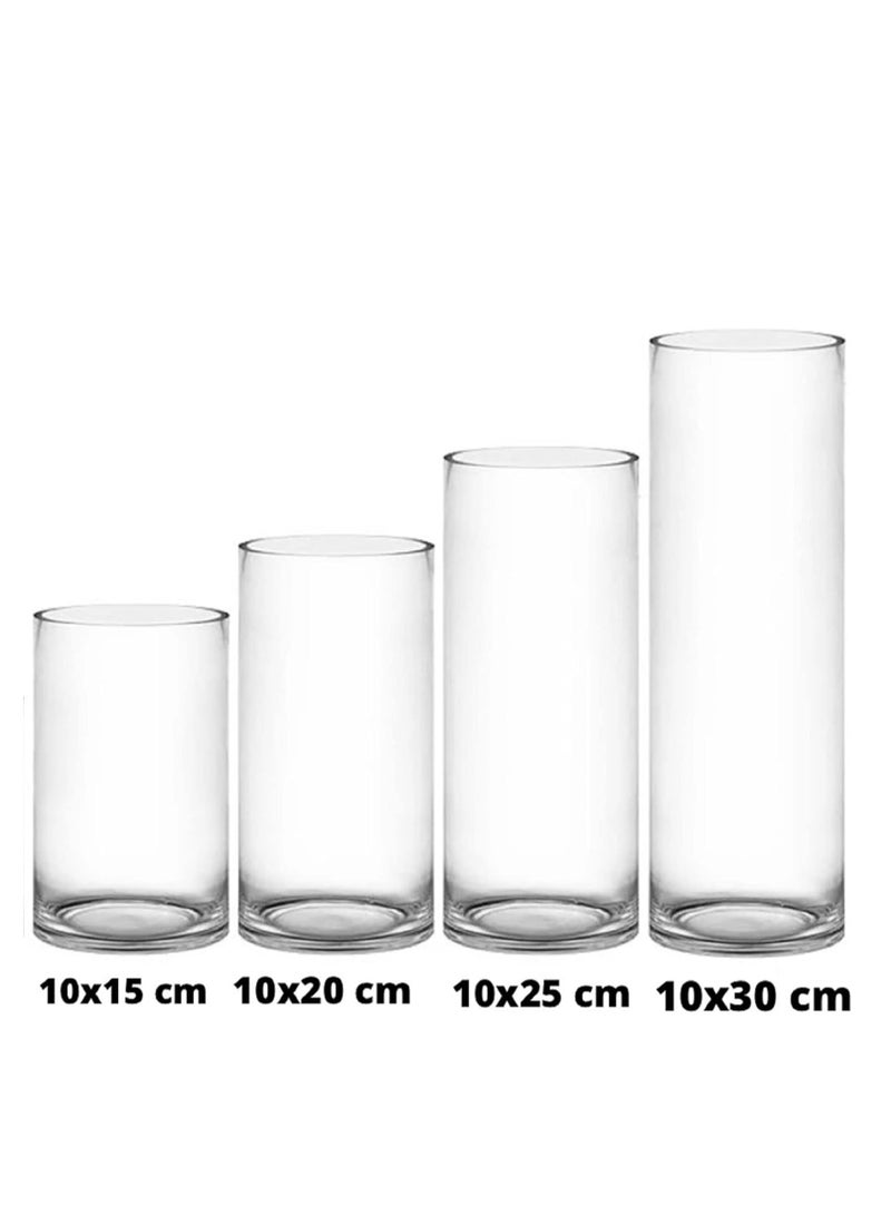 Glass Cylinder Vases Set of 4 Decorative Centerpieces for Home or Wedding parties and Christmas Day ,Bulk Cylinder Flower Vases, floating & pillar Candles choice available, Candle Holders for home decor