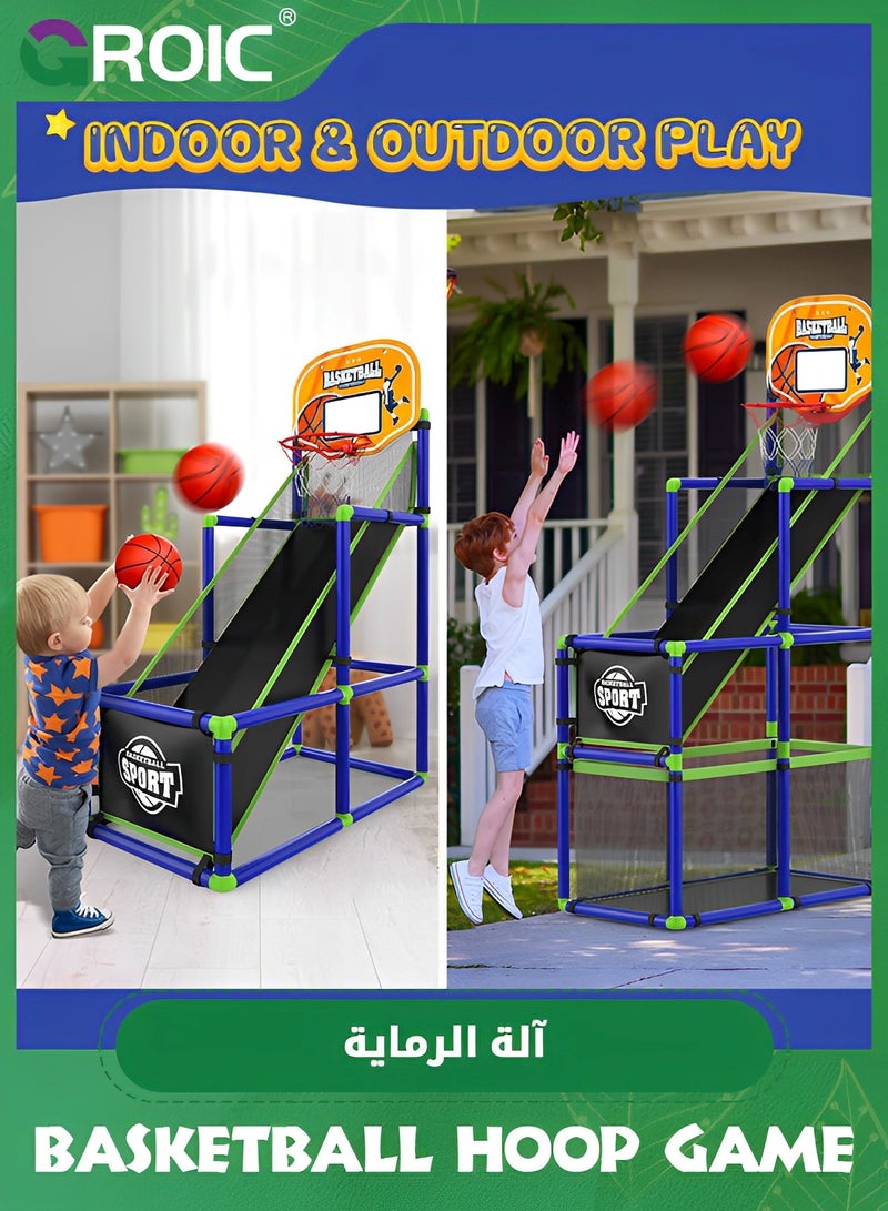 Arcade Basketball Game Set with 2 Balls and Hoop for Kids,Basketball Hoop Game Set,Indoor Outdoor Basketball Goal Toy,Adjustable Height Basketball Stand