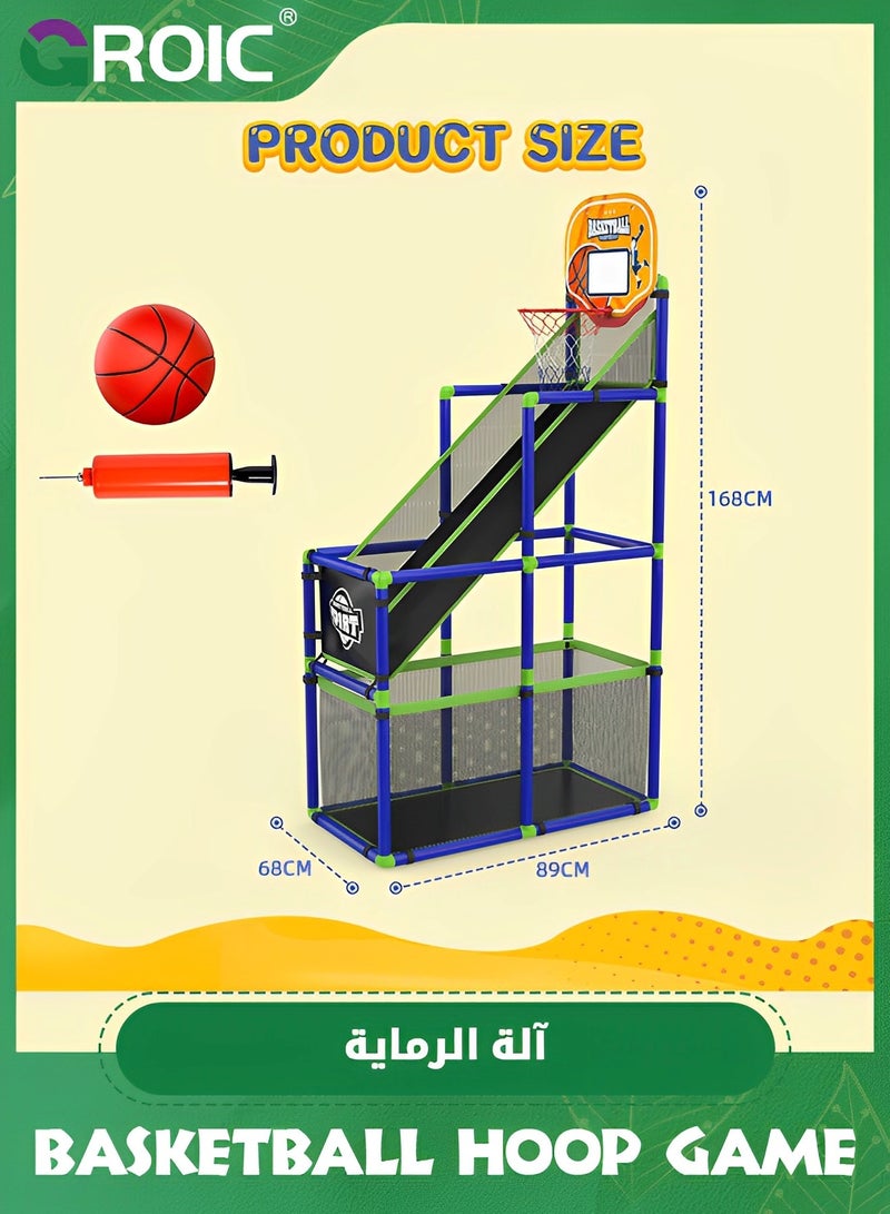 Arcade Basketball Game Set with 2 Balls and Hoop for Kids,Basketball Hoop Game Set,Indoor Outdoor Basketball Goal Toy,Adjustable Height Basketball Stand