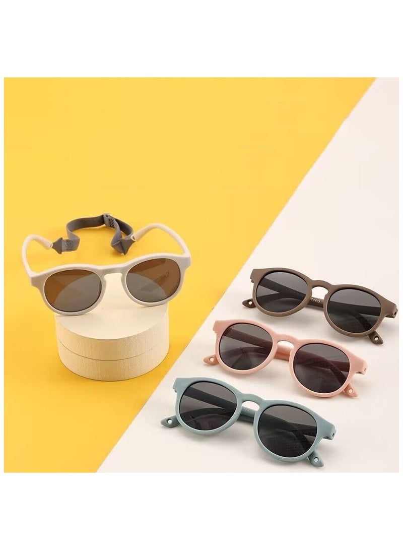 Adjustable Polarized Baby Sunglasses with UV 400 Protection - Soft Silicone Frame for Boys & Girls, 0-48 Months - Infant Outdoor Sunshade - Flexible Strap Included (Beige)