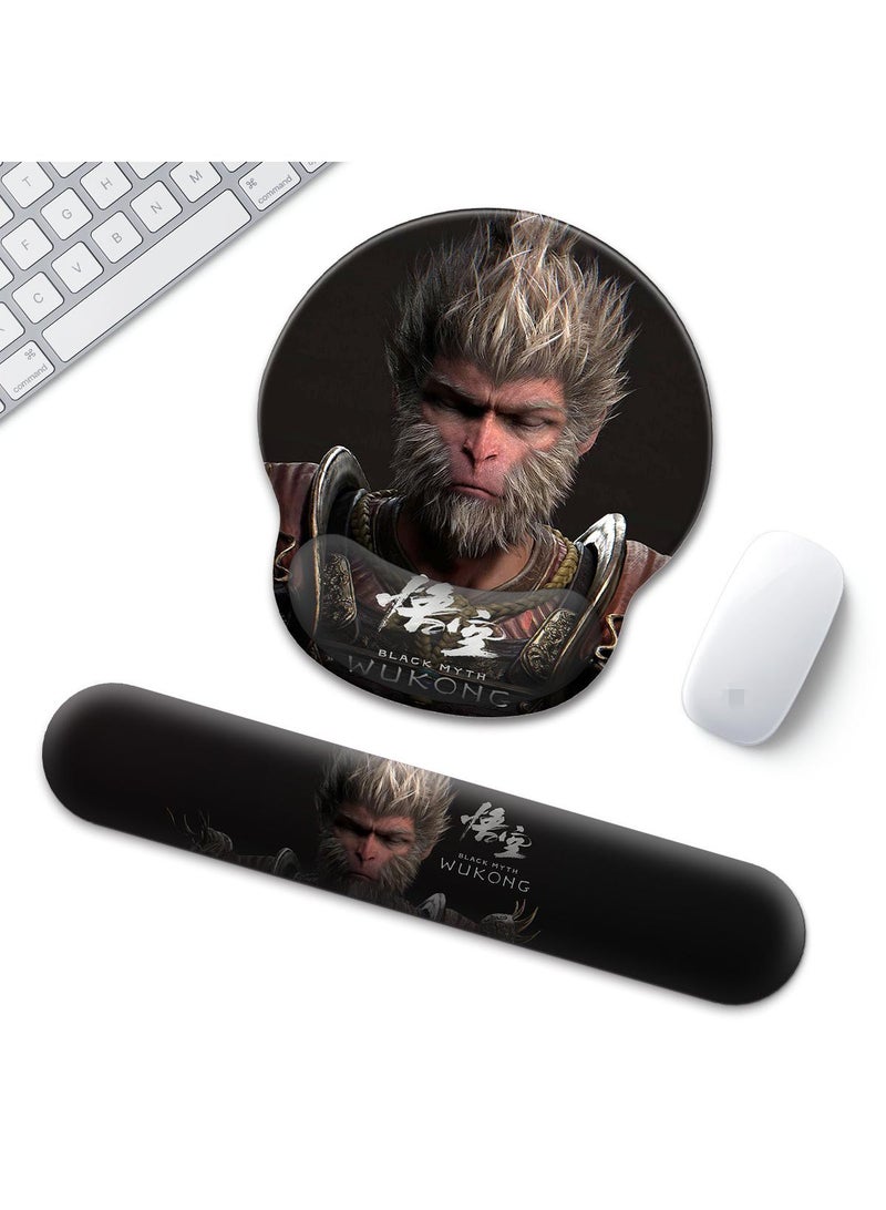 Black Myth Wukong Enlarged Superfine Fiber Soft Smooth Memory Foam Ergonomic Mouse Pad Keyboard Wrist Rest Comfortable for Desktop Laptop Mac or Gaming Stress Free Typing