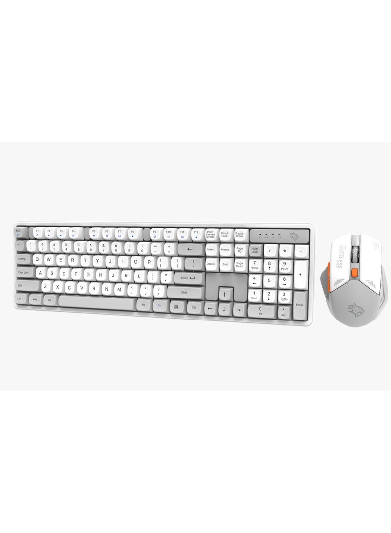 2.4Ghz Wireless Keyboard with 1600 DPI Mouse Combo / keyboard with 104 Tactile Keys and Arabic Keys / Mouse with Gaming Design / Plug & Play - White/A