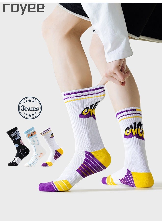 3 Pairs of Men's Basketball Cotton Socks, Dport Thickened Long Tube Socks, Comfortable and Breathable, Odor Proof, Anti Slip, Antibacterial, and Sweat Absorbing