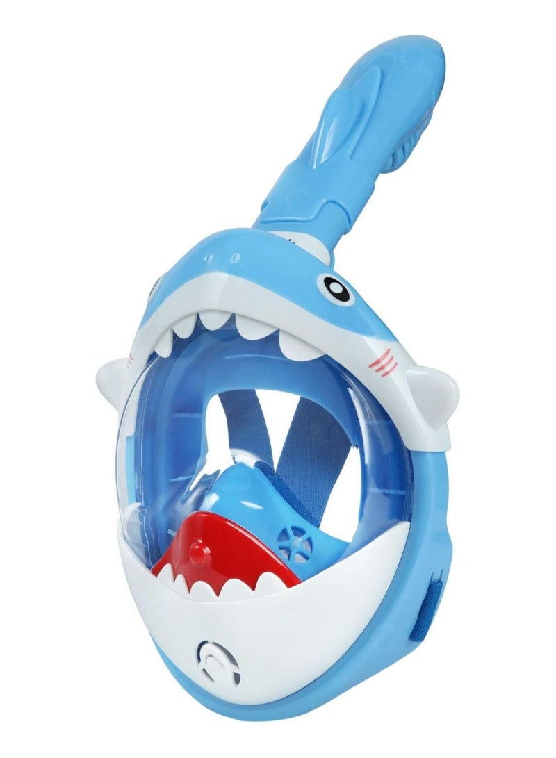 Diving Mask Children's Snorkel Mask Diving Mask Anti-Fog and Anti-Leak Technology Foldable Full Mask with 180° Field of View and Anti-Fog Shark Shape (Blue)