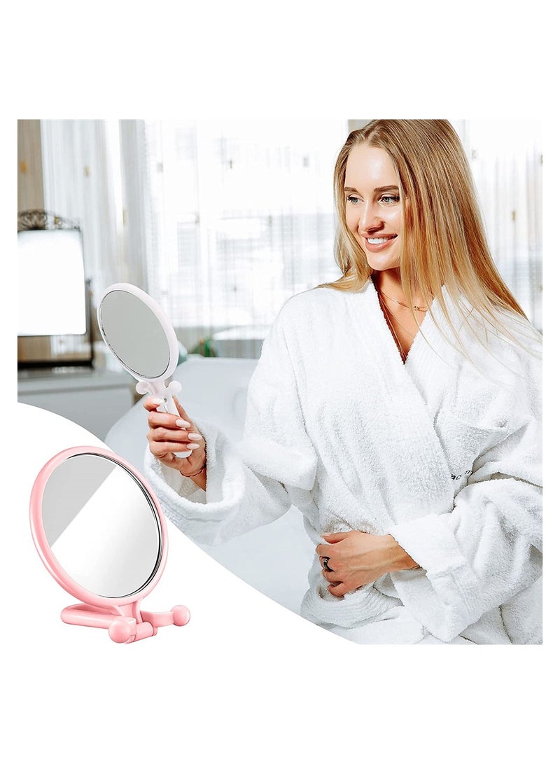 2 Pcs Portable Double Sided Makeup Mirror 1X 5X Magnification Adjustable Stand Handheld Compact Cosmetic Reflector