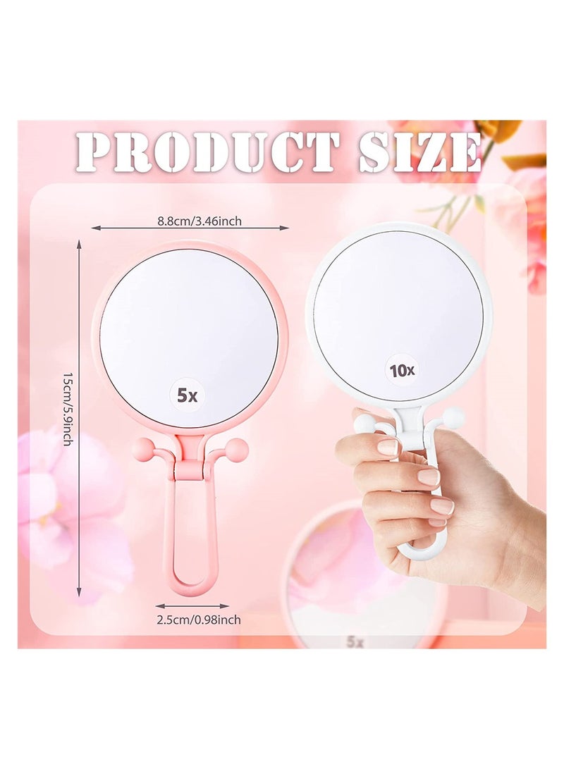 2 Pcs Portable Double Sided Makeup Mirror 1X 5X Magnification Adjustable Stand Handheld Compact Cosmetic Reflector