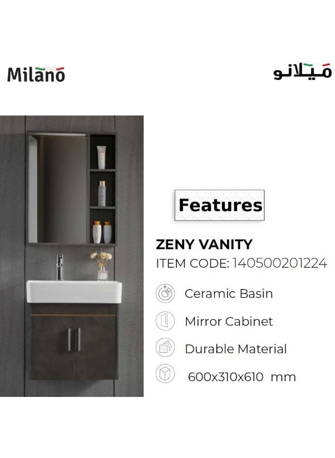 Milano Luxury And Modular Zeny Vanity With Mirror Frame With Ceramic Wash Basin And Large Storage Space