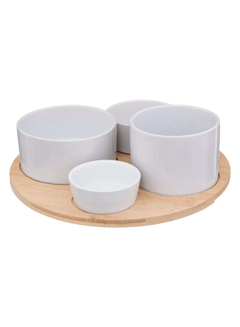 Sg Bamboo Appetizer Serving Set 5Pcs White