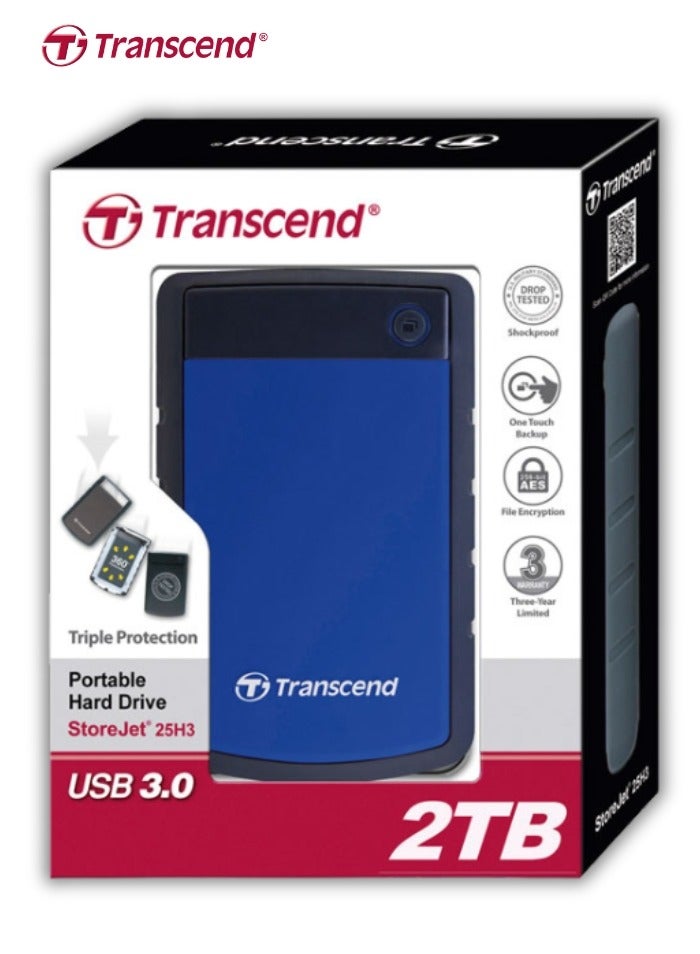 Rugged External Hard Drive USB 3.1 Gen 1 StoreJet 25H3B | TS2TSJ25H3B | Blue 2 TB