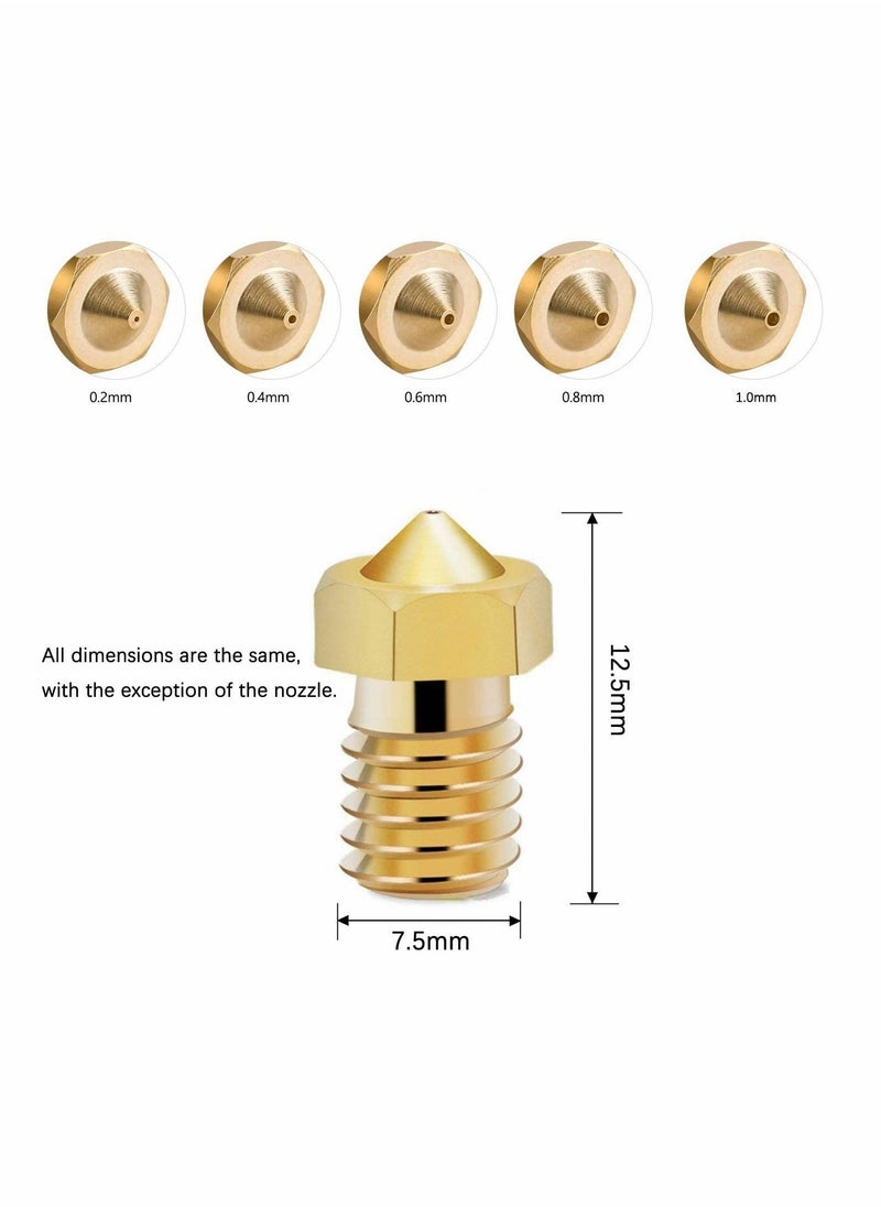 Printer Nozzle AE 25 PCS 3D, 0.2/0.4/0.6/0.8/1.0 mm Hardened Steel Nozzle for ABS/PLA 3D Printer Makerbot Creality CR-10 (Gold)