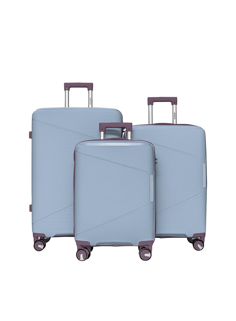 3 Piece Polypropelene Hardside Spinner Luggage Trolley Set 20/24/28 Inch Blue