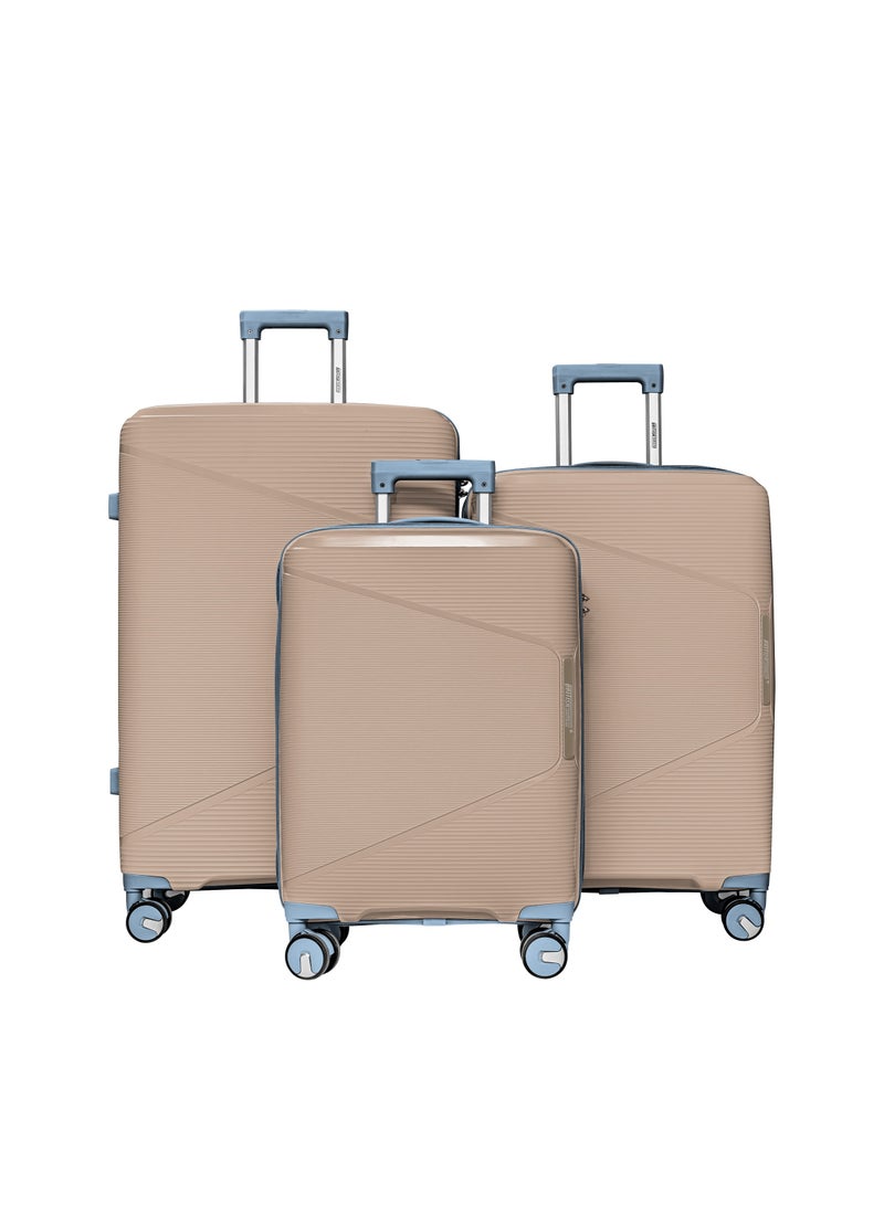 3 Piece Polypropelene Hardside Spinner Luggage Trolley Set 20/24/28 Inch champagne