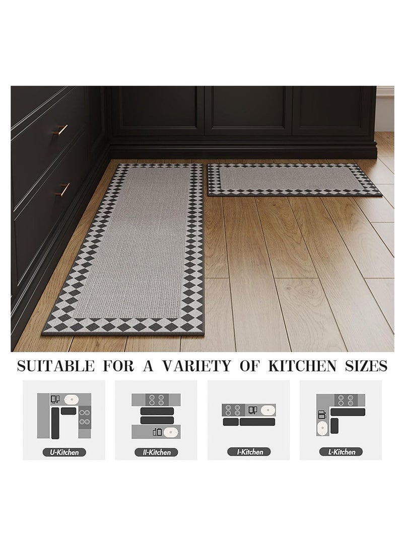 2-Piece Kitchen Floor Mats Non-Slip, Woven Kitchen Floor Mats Absorb Water in Front of Sink, 45*120cm+45*70cm Durable Waterproof Washable Kitchen Floor Mats