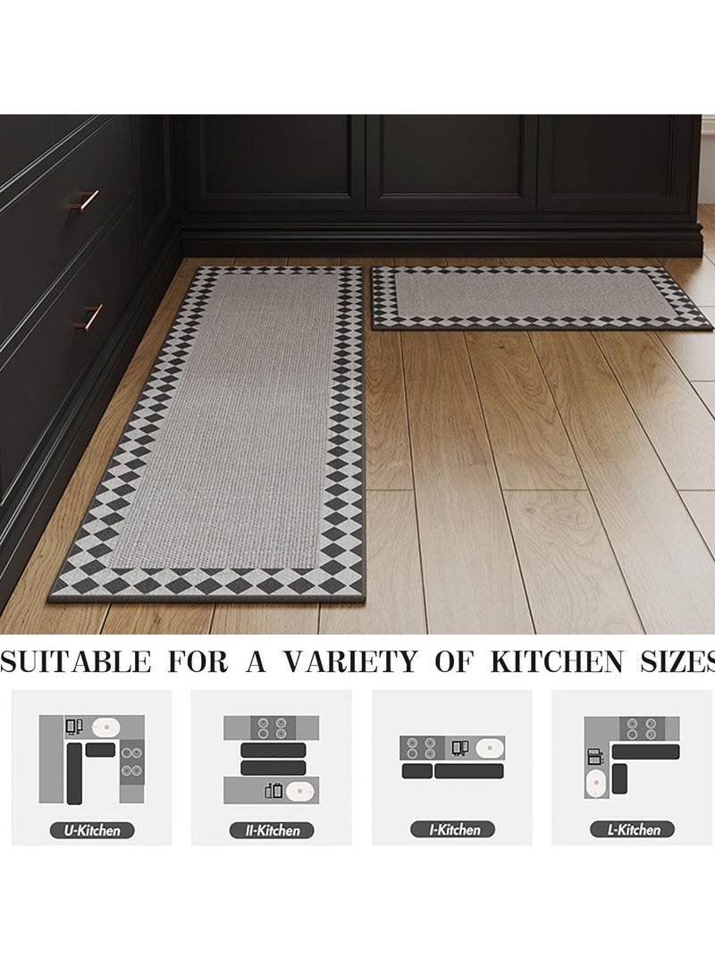 2-Piece Kitchen Floor Mats Non-Slip, Woven Kitchen Floor Mats Absorb Water in Front of Sink, 45*120cm+45*70cm Durable Waterproof Washable Kitchen Floor Mats