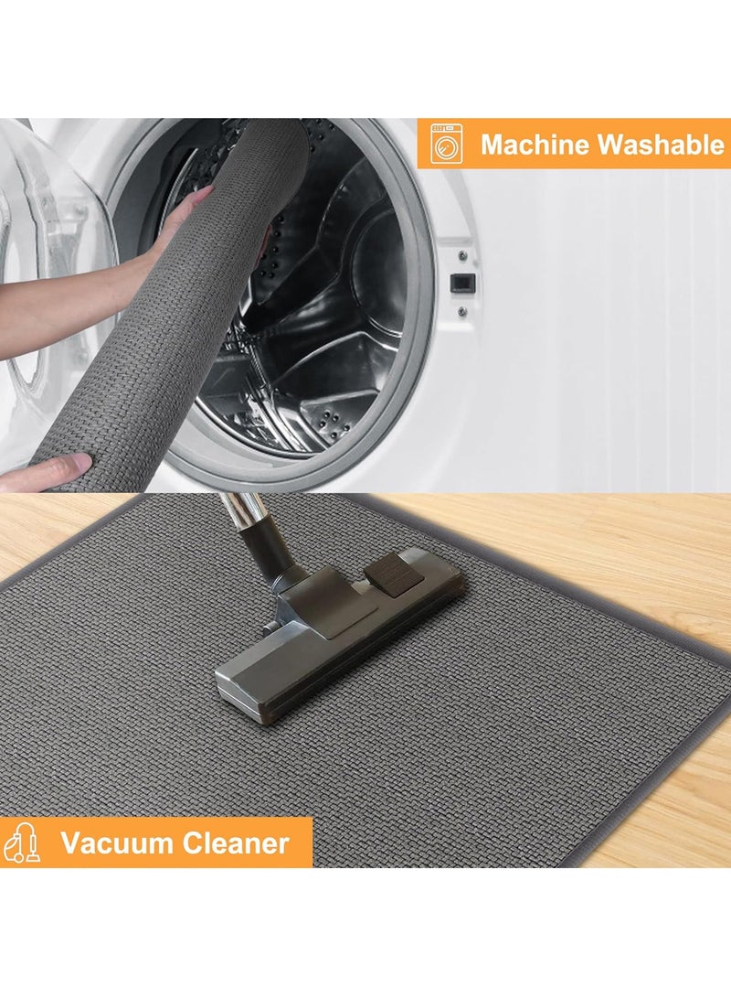 2-Piece Kitchen Floor Mats Non-Slip, Woven Kitchen Floor Mats Absorb Water in Front of Sink, 45*120cm+45*70cm Durable Waterproof Washable Kitchen Floor Mats