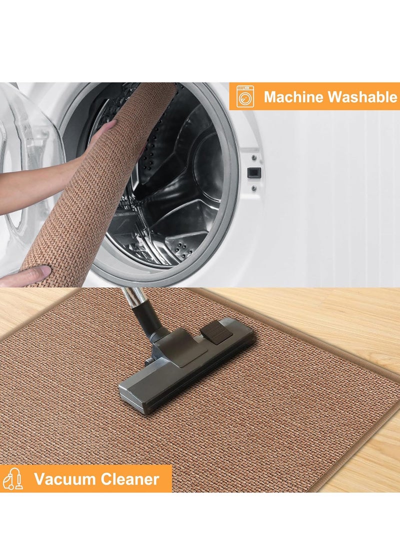 2-Piece Kitchen Floor Mats Non-Slip, Woven Kitchen Floor Mats Absorb Water in Front of Sink, 45*120cm+45*70cm Durable Waterproof Washable Kitchen Floor Mats