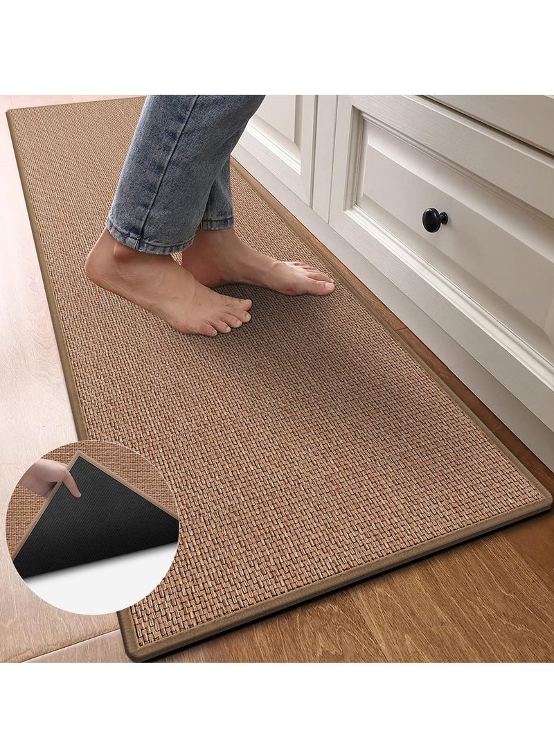 2-Piece Kitchen Floor Mats Non-Slip, Woven Kitchen Floor Mats Absorb Water in Front of Sink, 45*120cm+45*70cm Durable Waterproof Washable Kitchen Floor Mats