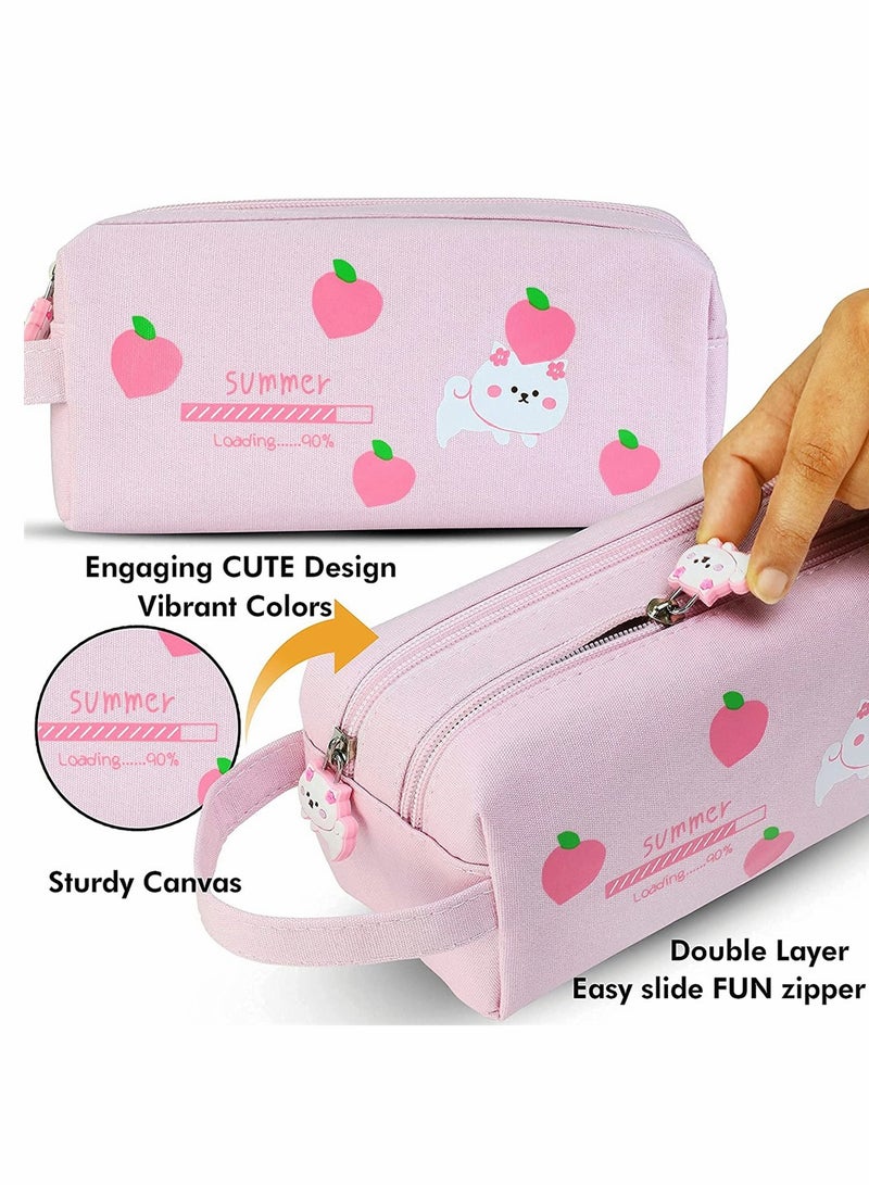 Cute Cat Pencil Case for Girls Big Capacity School Supplies Handheld Pen Bag Makeup Organizer for Kids and Adults