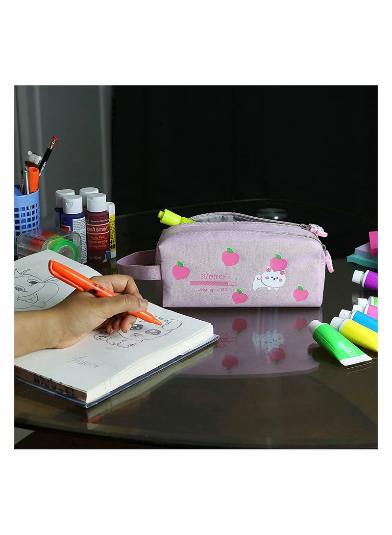 Cute Cat Pencil Case for Girls Big Capacity School Supplies Handheld Pen Bag Makeup Organizer for Kids and Adults