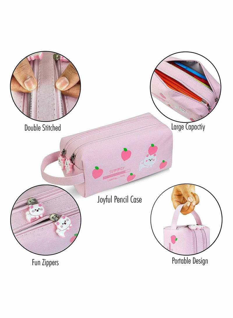 Cute Cat Pencil Case for Girls Big Capacity School Supplies Handheld Pen Bag Makeup Organizer for Kids and Adults