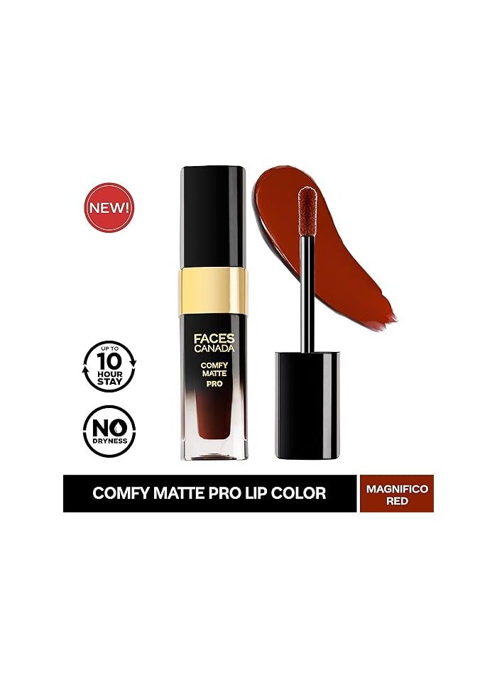 Comfy Matte Pro Liquid Lipstick - Magnifico Red 01, 5.5 ml | 10HR Longstay | Intense Color | Macadamia Oil & Olive Butter Infused | Lightweight Super Smooth