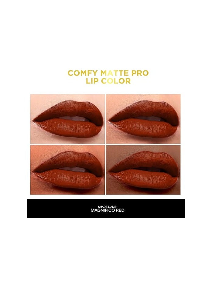 Comfy Matte Pro Liquid Lipstick - Magnifico Red 01, 5.5 ml | 10HR Longstay | Intense Color | Macadamia Oil & Olive Butter Infused | Lightweight Super Smooth