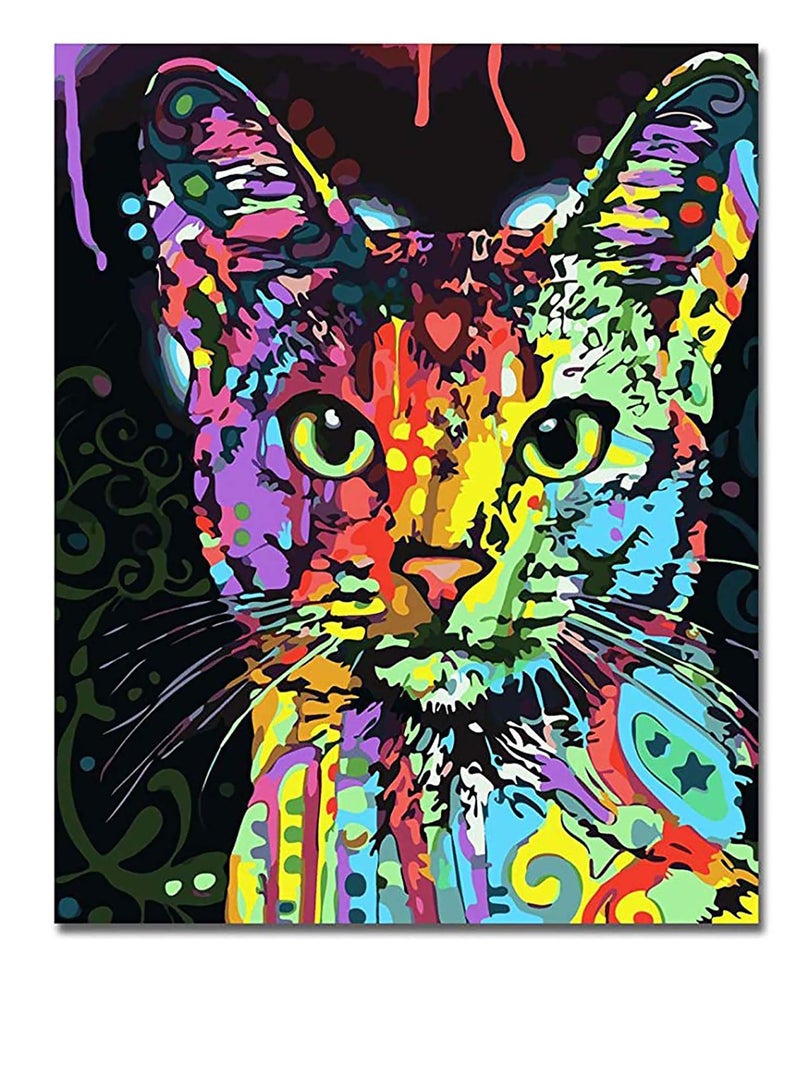 Paint by Numbers Kits, DIY Canvas Painting for Kids & Adults Beginner, Oil Drawing Paintwork and Paintbrushes, Bright Acrylic Pigment - Colorful Abstract Cats Gift Beginners or Hobbyists